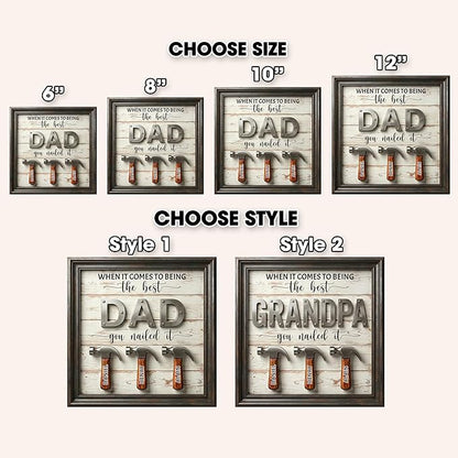 Personalized Fathers Day Dad Gifts from Daughters Sons, Best Dad You Nailed It Sign Custom Father's Day Plaque, Daddy Birthday Gift for Dads, Stepdad, Grandpas, Family Keepsake with Kids Names