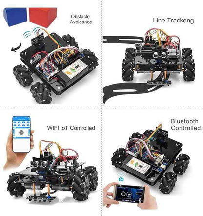 OSOYOO Omni-directinal Mecanum Wheels Robotic Car Kit for Arduino Mega2560 Metal Chassis DC Motor DIY STEM Remote Controlled Educational Mechanical DIY Coding for Teens Adult