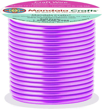 Mandala Crafts 13 Gauge Anodized Aluminum Craft Wire for Jewelry Making - 60 FT Colored Flexible Violet Wire - Bendable for Bonsai Armature Crafting Sculpting - Crafty Corner