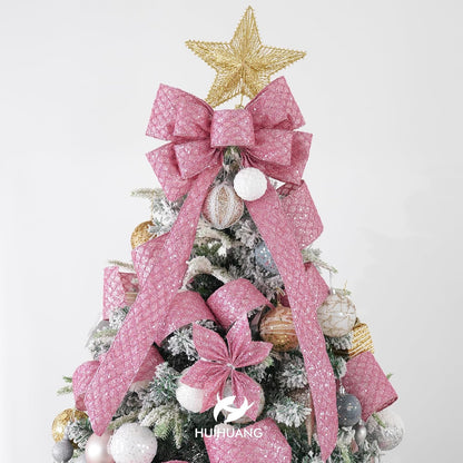 HUIHUANG Pink Wired Christmas Ribbon 4 inch Light Pink Glitter Wired Ribbon Diamond Mesh Wire Ribbon for X-mas Tree Decorations, Wreaths, Garland, Large Bows Making, Home Decor -10 Yards - Crafty Corner