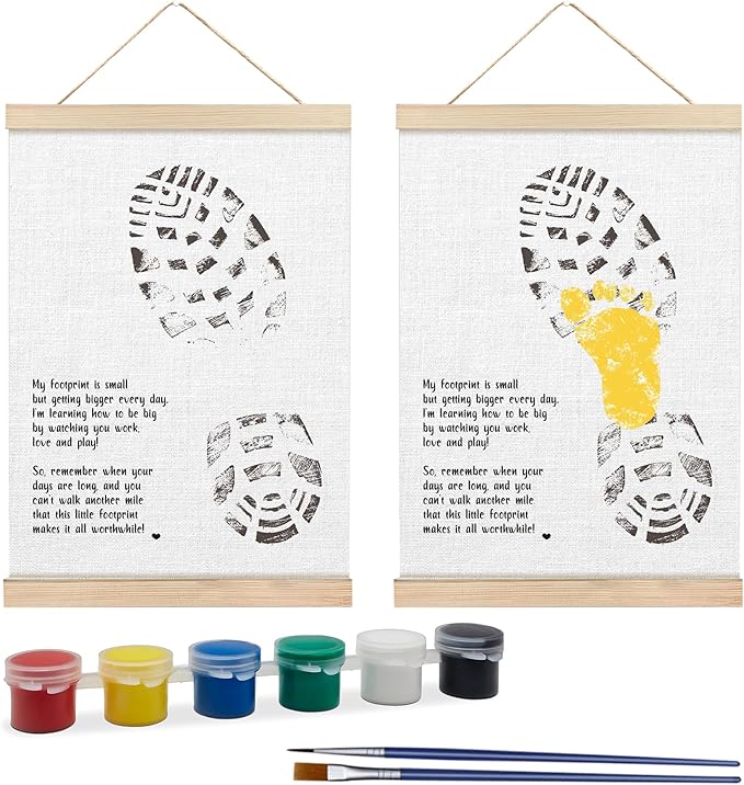 Fathers Day Footprint Art Kit – 12x16 inches Footprint Art Kit with Acrylic Paints – DIY Family Keepsake Craft, Father Daughter Activity, Father's Day Birthday Gifts Fit for Dad, Grandpa, BH07