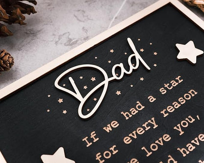 VinaTimes Personalized Star Dad and Kids Framed Sign Father's Day DIY Wooden Engraved Plaque Gifts From Daughter, Son,Wife DIY Family Names Gift for Papa Grandpa FR118-DAD