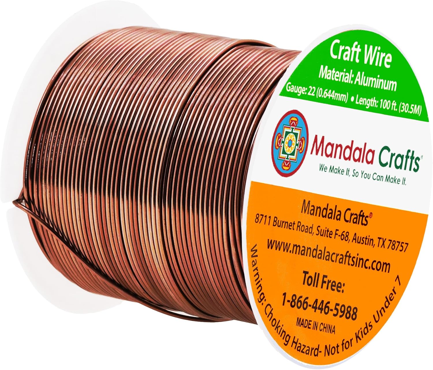 Mandala Crafts 22 Gauge Anodized Aluminum Craft Wire for Jewelry Making - 100 FT Colored Flexible Brown Wire - Bendable for Bonsai Armature Crafting Sculpting - Crafty Corner