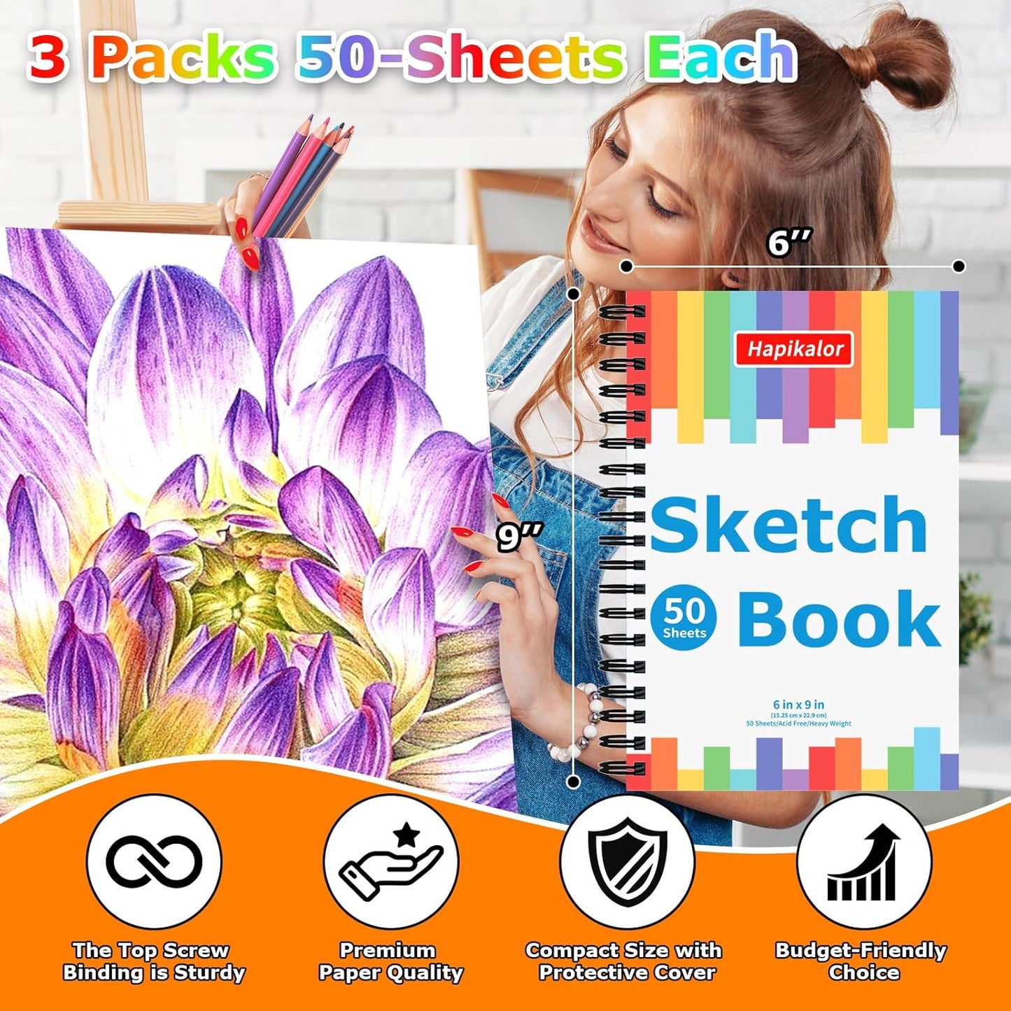 Hapikalor Drawing Pad for Kids, Sketch Pads 50 Sheets, 3-Pack Kids Travel Activities Spiral Bound Drawing Books Bulk 6" x 9 ", Drawing Paper for Kids 9-12 - Crafty Corner