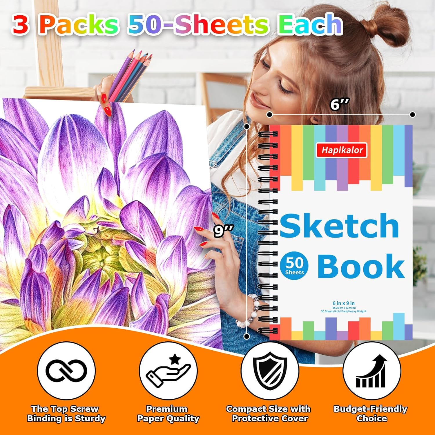 Hapikalor Drawing Pad for Kids, Sketch Pads 50 Sheets, 3-Pack Kids Travel Activities Spiral Bound Drawing Books Bulk 6" x 9 ", Drawing Paper for Kids 9-12 - Crafty Corner