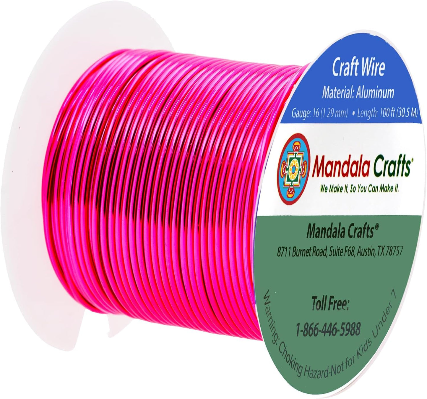 Mandala Crafts 16 Gauge Anodized Aluminum Craft Wire for Jewelry Making - 100 FT Colored Flexible Hot Pink Wire - Bendable for Bonsai Armature Crafting Sculpting - Crafty Corner