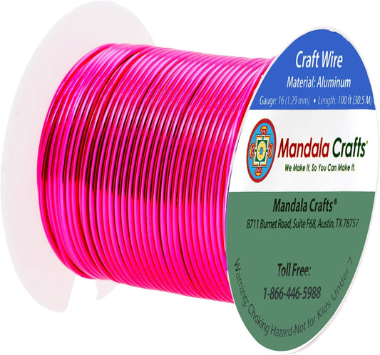 Mandala Crafts 16 Gauge Anodized Aluminum Craft Wire for Jewelry Making - 100 FT Colored Flexible Hot Pink Wire - Bendable for Bonsai Armature Crafting Sculpting - Crafty Corner