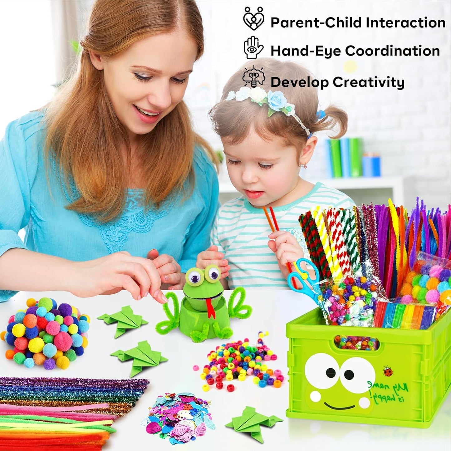 FUNZBO Arts and Crafts Supplies for Kids - Craft Kits with Pipe Cleaners, Popsicle Stickers, Construction Paper, Pom Poms & Googly Eyes, Birthday Gifts for Girls & Boys Age 4+