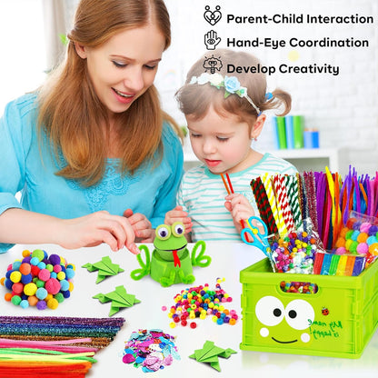FUNZBO Arts and Crafts Supplies for Kids - Craft Kits with Pipe Cleaners, Popsicle Stickers, Construction Paper, Pom Poms & Googly Eyes, Birthday Gifts for Girls & Boys Age 4+