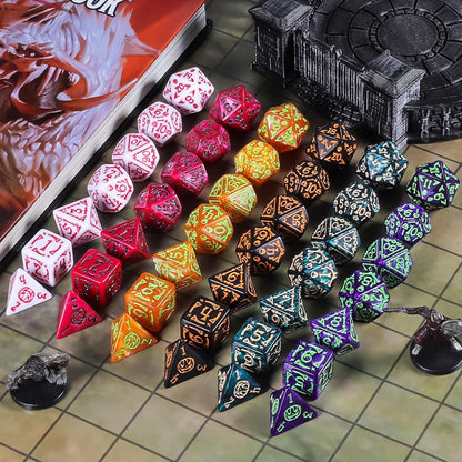 CiaraQ DND Polyhedral Dice Set (42pcs) with A Gold Pattern Drawstring Bag for Dungeons and Dragons RPG MTG Table Games. 6 Sets Halloween Pumpkin Role Playing Dice Set