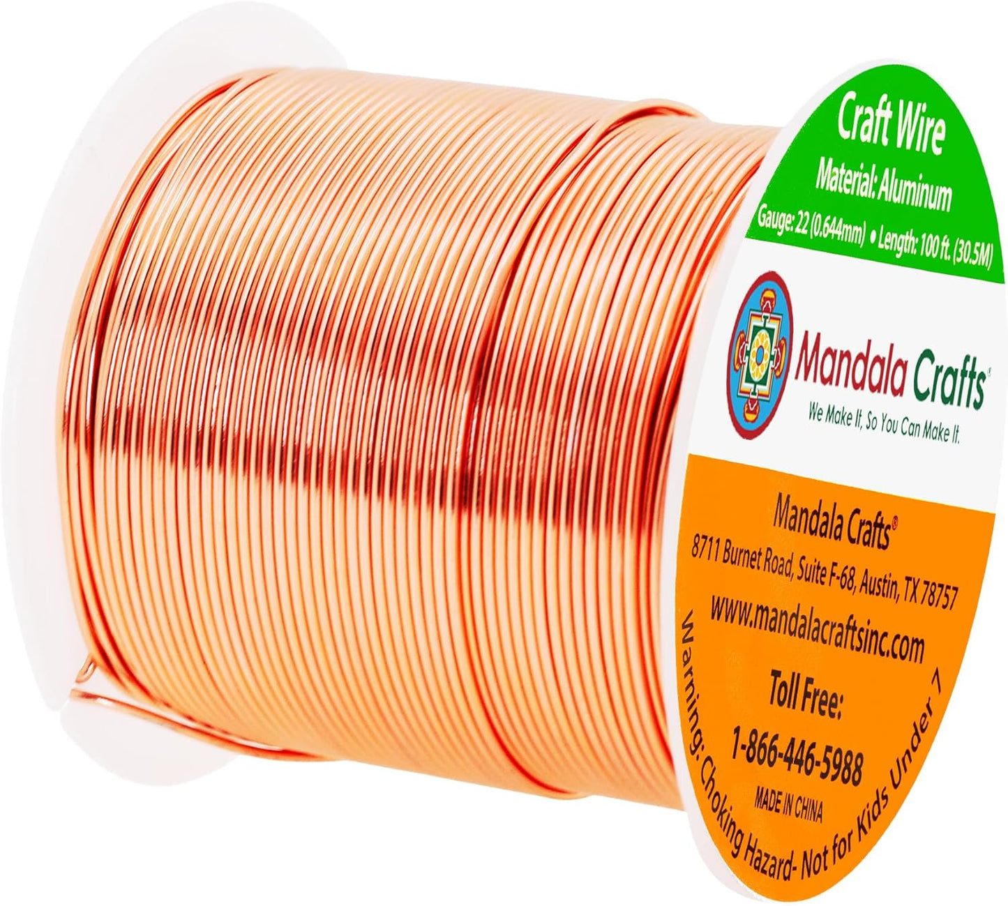 Mandala Crafts 22 Gauge Anodized Aluminum Craft Wire for Jewelry Making - 100 FT Colored Flexible Copper Tone Wire - Bendable for Bonsai Armature Crafting Sculpting - Crafty Corner