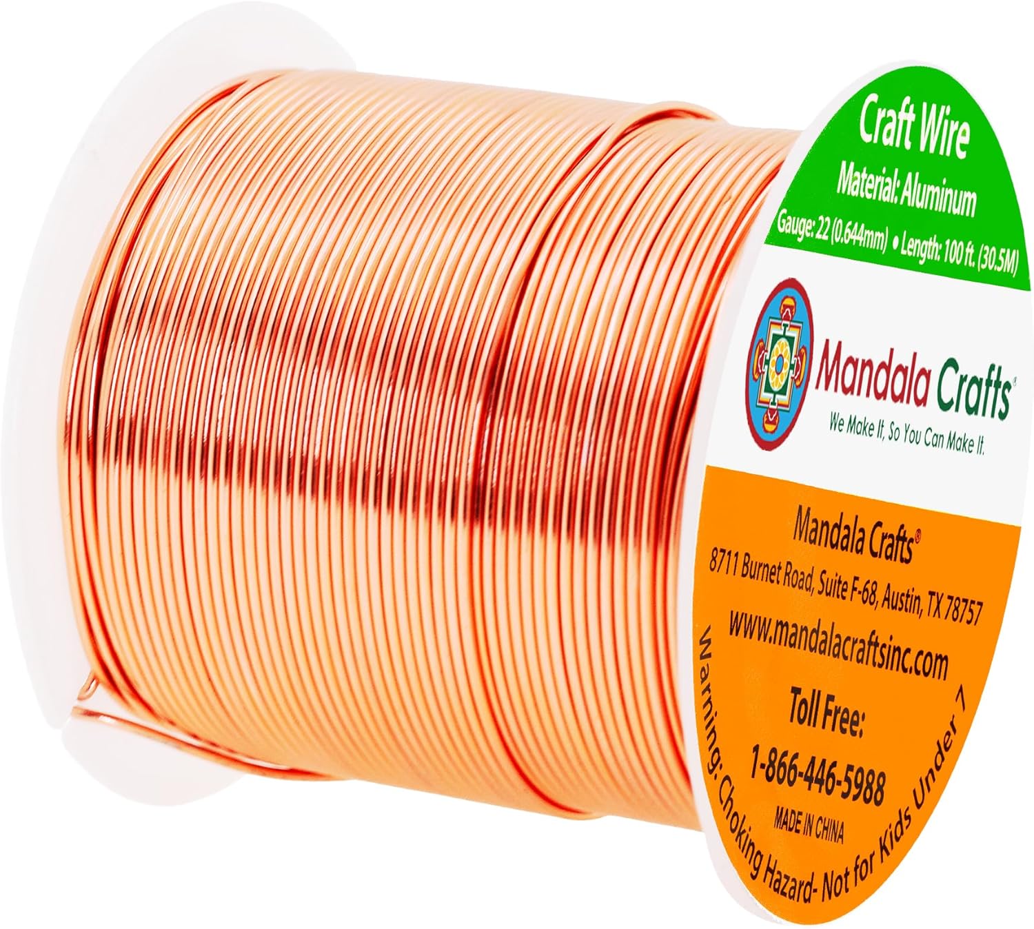 Mandala Crafts 22 Gauge Anodized Aluminum Craft Wire for Jewelry Making - 100 FT Colored Flexible Copper Tone Wire - Bendable for Bonsai Armature Crafting Sculpting - Crafty Corner