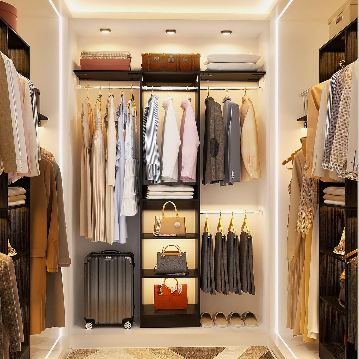 48" Small Closet Organizer, 4FT Small Closet System with 4 Closet Rods & 3 Shelves, 80"H Small Closet Organizers and Storage for Small Bedooms, Cloakrooms, Laundry Rooms, Black