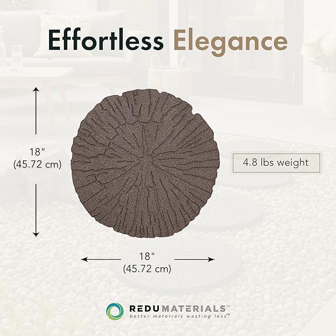 TierraVerde 4-Pack 18”x18” Fake Cracked Log Rubber Stepping Stones, Round, Brown – Reversible Non-Slip Outdoor Faux Decorative Set for Landscaping – DIY Decor for Walkways & Yard Pathways