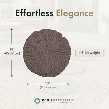 TierraVerde 4-Pack 18”x18” Fake Cracked Log Rubber Stepping Stones, Round, Brown – Reversible Non-Slip Outdoor Faux Decorative Set for Landscaping – DIY Decor for Walkways & Yard Pathways