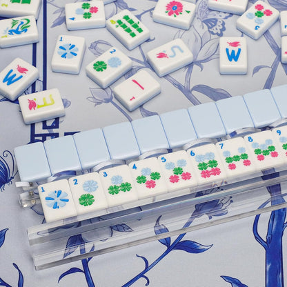 American Mahjong Tile Set with Carrying Bag and Accessories, 160 Acrylic Engraved Mahjong Tiles(Light Blue
