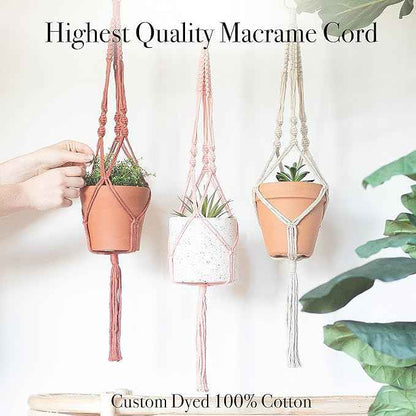 Aesthetic Creative Macrame Kit, Makes 3 DIY Plant Hangers for Teens & Adult Beginners, Craft Supplies for Boho Art Project-3 Custom Color Macrame Cord, Wooden Rings & Instructions