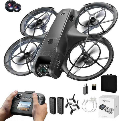 RC Drone with Screen Display Remote Control, Propeller Guard, Dual Camera, Speed Adjustment, Altitude Hold, One-Key Takeoff, 3D Flips, 2 Batteries, Helicopter Airplane, Hovering, Brushless Motor, APP Control, LED Lights, for Adult Beginners FPV Quadcop...