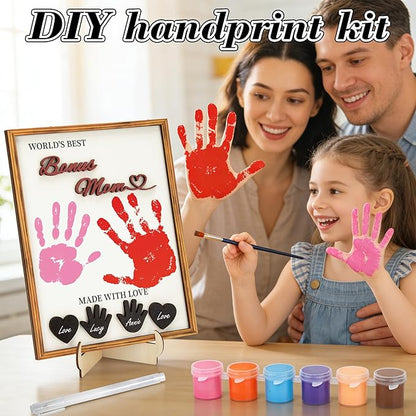 Bonus Mom Gifts DIY Handprint Kit Personalized Keepsake Frame, Gifts for Stepmom Step Mother Christmas Birthday Mother Gift, Bonus Mom Gift from Daughter Son Family Craft