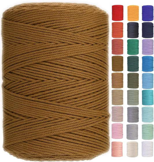 GOHOHOF Macrame Cord 3mm x 546yards Natural Cotton Cord - Colored Macrame Supplies for Plant Hanger, Wall Hanger, Dreamcatcher (Caramel Colour)