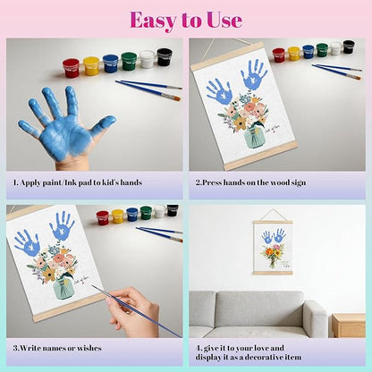 Handprint Flower Kit – 12x16 inches Flower Bouquet Handprint Art Kit with Acrylic Paints – DIY Family Keepsake Craft, Mother Daughter Activity, Mother's Day Birthday Gifts Fit for Mom, Grandma, BH04