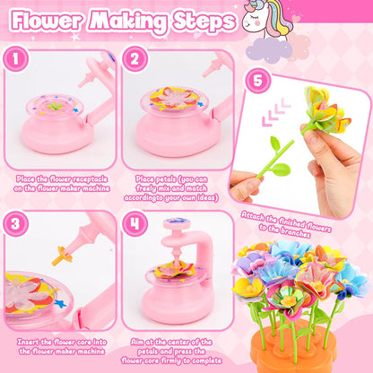 cosone Crafts Kits for Kids Ages 4-8, DIY Fabric Flower Bouquet Kit for 5 6 7 8 Year Girls Unicorn Flower Press Toys Educational Toy Preschool Birthday Gifts for Girls Handmade Activity Set - Pink