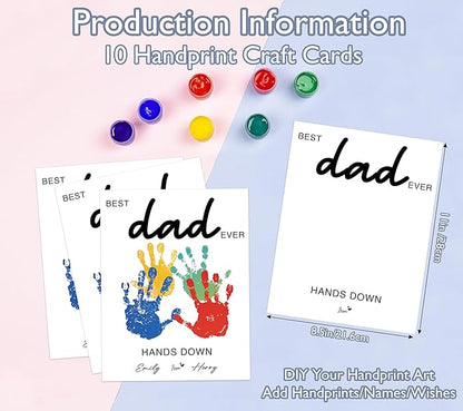 NZSXU Best Dad Ever Handprint Art Craft Kit Birthday Gift for Dad from Daughter Son, 10pcs DIY Baby Hand and Foot Print Greeting Cards, Fathers Day Crafts for Home Party Activities, Family Keepsake