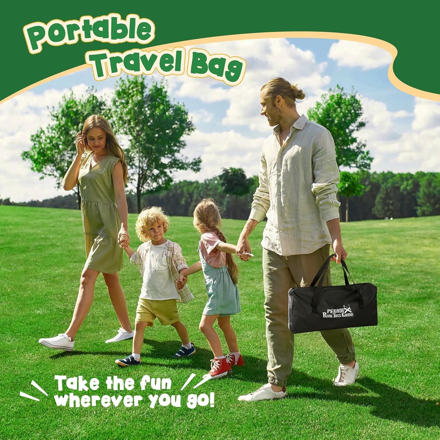 Peradix Ring Toss Game for Kids, Indoor Outdoor Fun Holiday Lawn Yard Game for Family & Adults with 26 Rings, Easy Set Up Backyard Beach Outdoor Game Toys, Portable to Carry Outside Kids Camping Sport