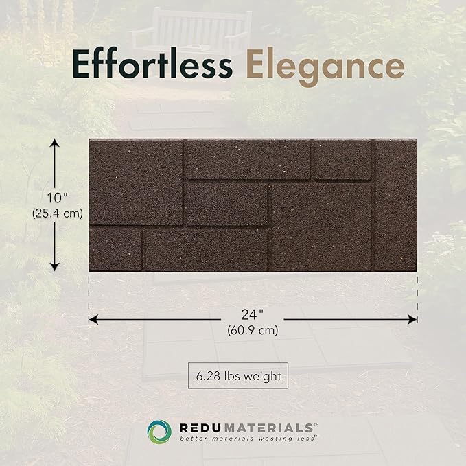 Garden Central 4-Pack 24”x10” Fake Cobblestone Rubber Stair Treads, Rectangular, Brown – Reversible Non-Slip Faux Stepping Stones for Landscaping Pathways – DIY Decor for Indoor & Outdoor Steps