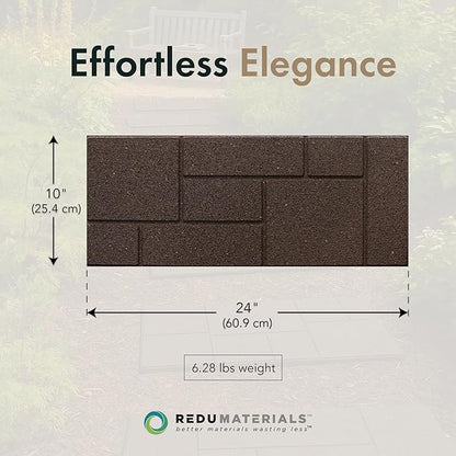 Garden Central 4-Pack 24”x10” Fake Cobblestone Rubber Stair Treads, Rectangular, Brown – Reversible Non-Slip Faux Stepping Stones for Landscaping Pathways – DIY Decor for Indoor & Outdoor Steps
