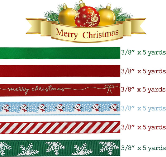 MEEDEE Christmas Ribbon 3/8 inch Thin Holiday Ribbon Set in Red, Green, White, Gold & Silver Color 12 Rolls 60 Yards Perfect for Gift Wrapping, Xmas Wreath Decor, Garlands, and Holiday Crafts - Crafty Corner