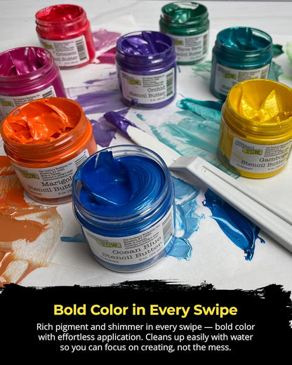 The Crafter's Workshop Stencil Butter - Formal Acrylic Paint Set - Boutique Metallic Texture Paste for Art, Canvas, Journals, & Cards - 4 x 2oz Jars