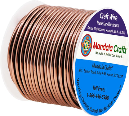 Mandala Crafts 12 Gauge Anodized Aluminum Craft Wire for Jewelry Making - 60 FT Colored Flexible Light Brown Wire - Bendable for Bonsai Armature Crafting Sculpting - Crafty Corner