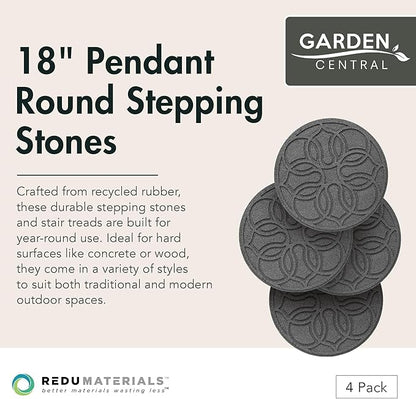 Garden Central TierraVerde 4-Pack 18”x18” Fake Pendant Rubber Stepping Stones, Round, Grey – Reversible Non-Slip Outdoor Faux Decorative Set for Landscaping – DIY Decor for Walkways & Yard Pathways