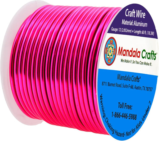 Mandala Crafts 12 Gauge Anodized Aluminum Craft Wire for Jewelry Making - 60 FT Colored Flexible Hot Pink Wire - Bendable for Bonsai Armature Crafting Sculpting - Crafty Corner