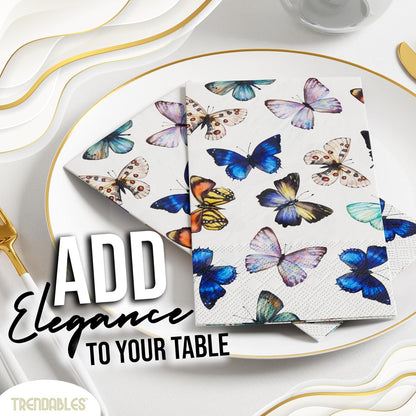 Trendables Butterfly Napkins for decoupage 200 Pcs 3 Ply Butterfly paper napkins decorative Guest Towels Disposable Bathroom, For Tea Party Decorations, Dinners & Weddings