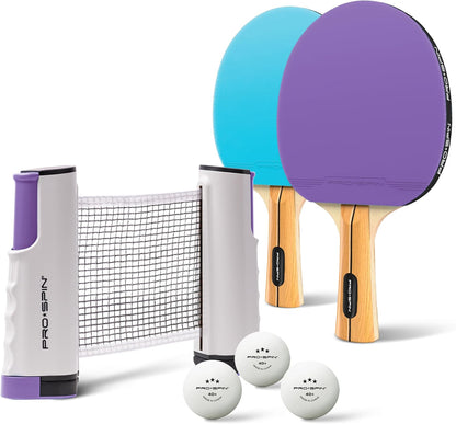 PRO SPIN All-in-One Ping Pong Set - Retractable Ping Pong Net for Any Table (72"), Ping Pong Paddles and Balls, Storage Case - Portable Table Tennis Family Games, Gifts for Boys & Girls