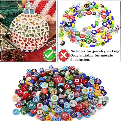 Youway Style Millefiori Mosaic Tiles for Crafts, Mosaic Glass Pieces,No-Hole Millefiori Glass Beads, Mosaic Kits for DIY Holiday Ornaments