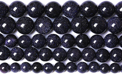 60PCS 6mm Starry Blue Sandstone Gemstone Beads Beads Natural Stone Round Loose Beads for Jewelry Making DIY Bracelet Necklace 15" Inch