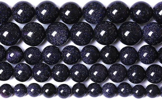 60PCS 6mm Starry Blue Sandstone Gemstone Beads Beads Natural Stone Round Loose Beads for Jewelry Making DIY Bracelet Necklace 15" Inch