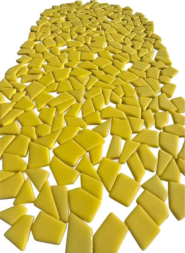 Irregular Glass Mosaic Tiles Bulk 500g Glossy and Iridescent Mosaic Glass Tiles for DIY Projects and Arts and Crafts Solid Colors and Mixes (Glossy Yellow)