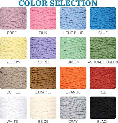 Macrame Cord 3mm x 164 Yards, 3 Rolls Blue Colored Macrame Cotton Cord Rope Kit Macrame Yarns Bulk String 4 Strands Twisted for Wall Hanger Plant Hanging DIY Crafts Knitting Macrame Supplies