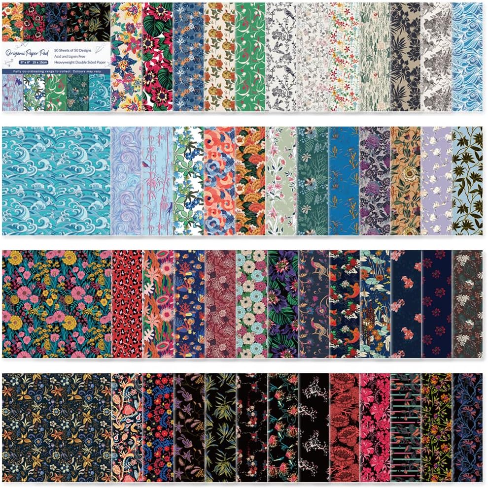 Origami Paper Kit 50 Sheets 6 Inch Square Double Sided Color 50 Vivid Japanese Washi Chiyo Colors for Hand Crafts Origami Paper Arts Creativity Flowers - Crafty Corner