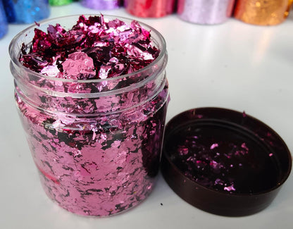 Gilding Flakes,Gold Foil Flakes for Resin,Blue Red Purple Pink Metallic Foil Flakes for Resin Jewelry Making,Nails,Painting Art,Crafts and Slime (Rose red)