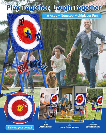 Axe Throwing Game for Backyard - 8 Throwing Axes Set - Deluxe Foldable Plastic Axe Throwing Target Game for Adults Kids, Outdoor Games Carnival Games