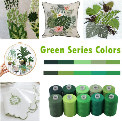 Simthread All Purposes Sewing Thread, 10 Spool Assorted Green Series 1000 Yards Each Bobbin Polyester Thread for Sewing, Handy Polyester Sewing Threads for Sewing Machine - (Natural Green Series)