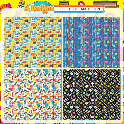 Pineraap 12 Sheets Art Wrapping Paper, Painting Palette Brushes Paint Design Gift Wrap Paper, Creative Art Doodles Folded Flat Gift Wrap for Artists, Birthdays, Celebrations, 19.7 x 27.6 Inch