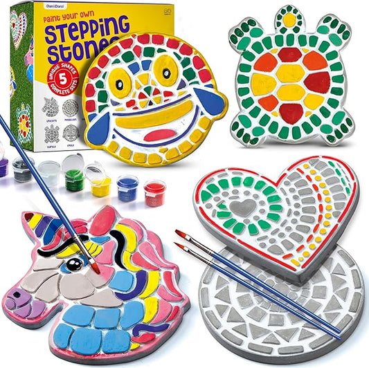 Dan&Darci Stepping Stones Painting Kit for Kids - Outdoor Crafts - Paint 5 Garden Stone - Unicorn Craft Kits for Boys, Girls Ages 6-12 - Birthday Gifts for Boy, Girl Age 6, 7, 8, 9, 10 + Year Old