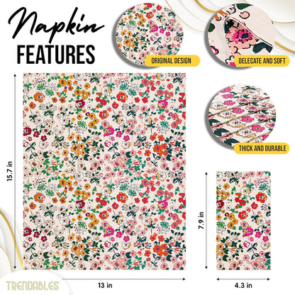 Trendables Floral Napkins for decoupage 100 Pcs 3 Ply floral paper napkins decorative Guest Towels Disposable Bathroom, Flower Design For Tea Party Decorations, Dinners & Weddings