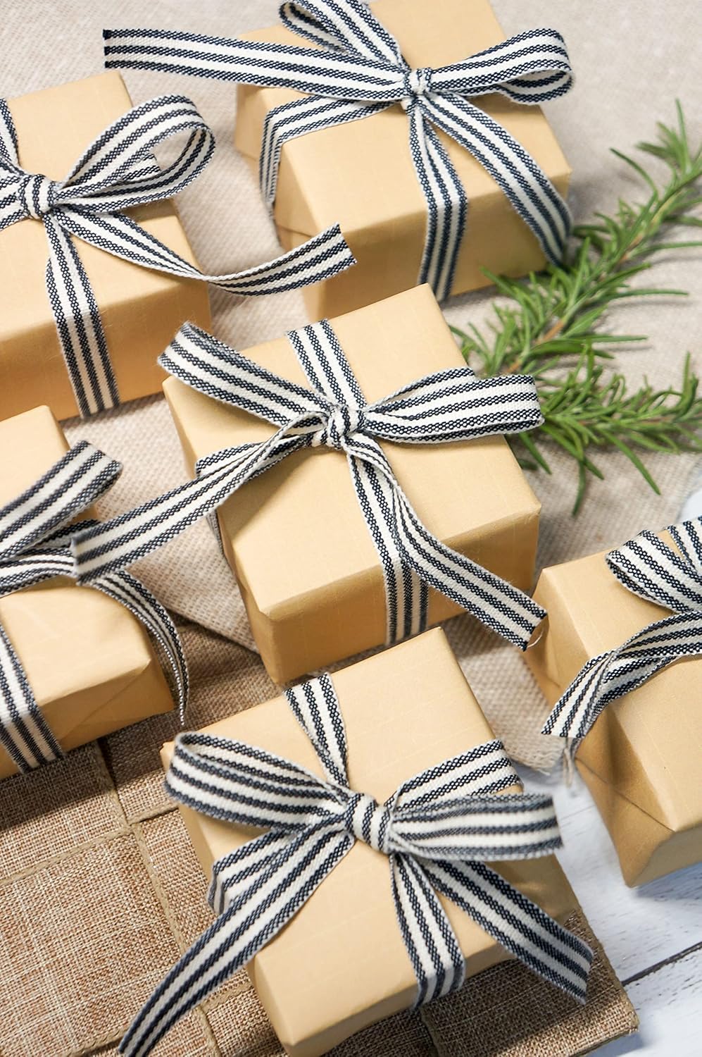 CT CRAFT LLC Ivory Cotton Black Stripes Ribbon 3/8" x 10 Yards for Home Décor Gift Present Wrapping DIY Crafts Birthday Wedding Bouquet Christmas - Crafty Corner